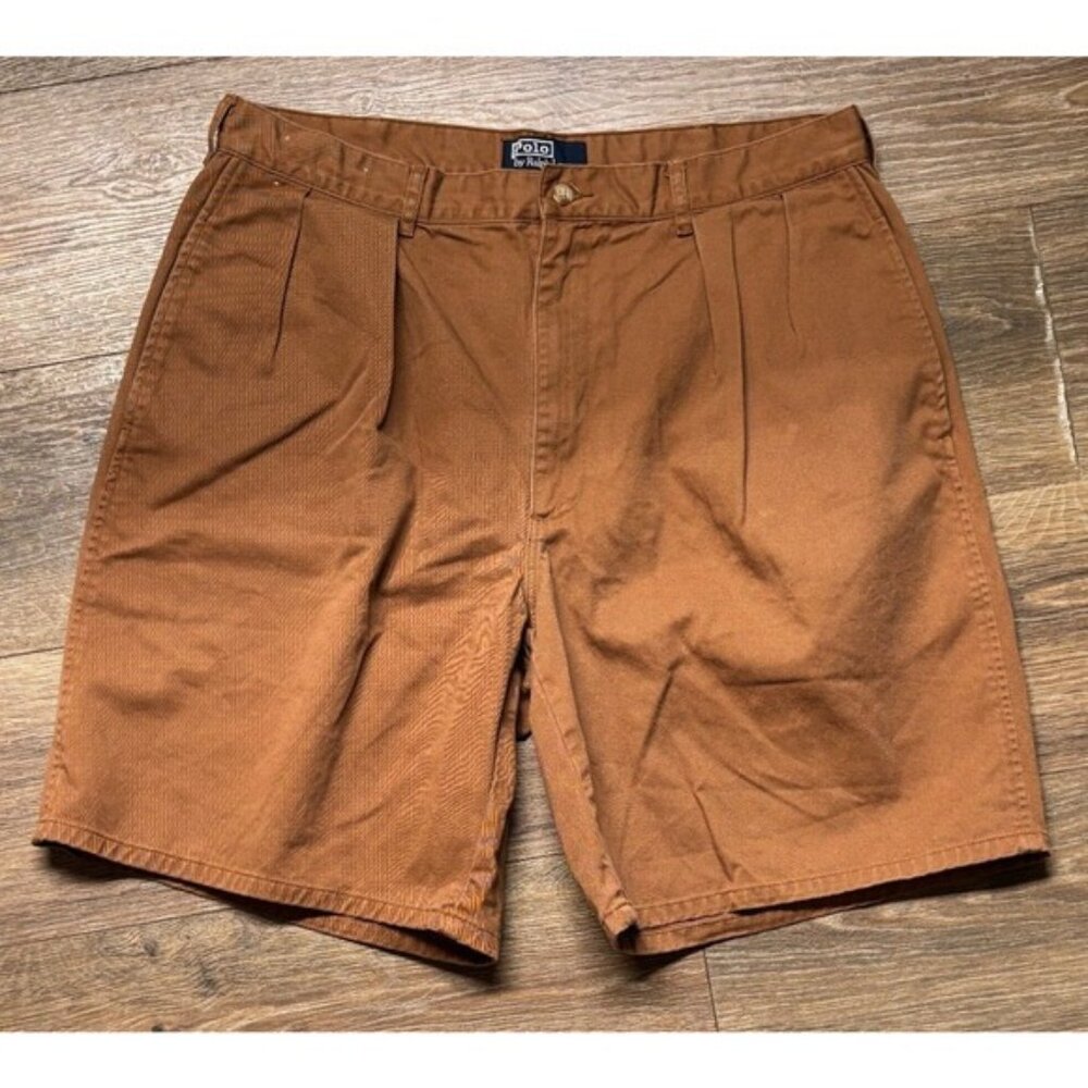 Polo Ralph Lauren Mens Brown Pleated Cotton Shorts Size‎ 36